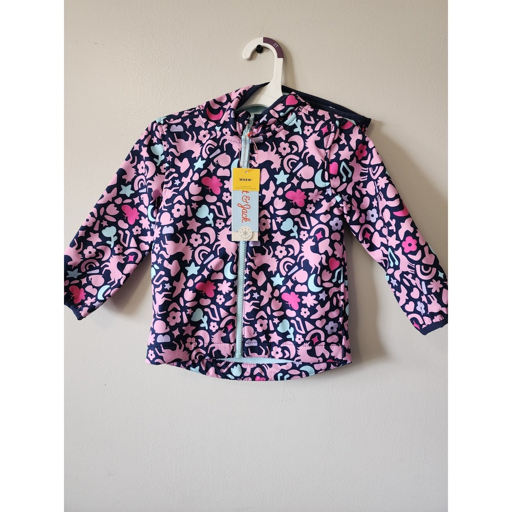 Cat & Jack Toddler Girls 2T Softshell Hooded Jacket Navy Pink Unicorn Rainbow
